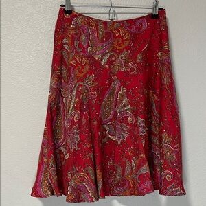 Worthington Red Paisley A-Line Skirt 55% Silk 45% Cotton
